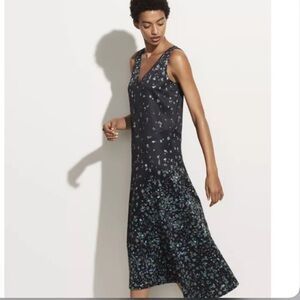 Vince Floral Asymmetric V-Neck Dress